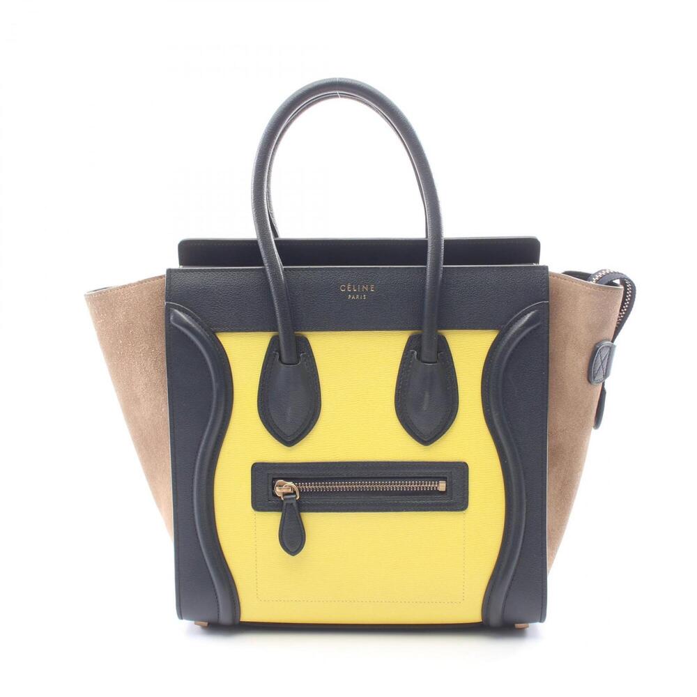 Celine Luggage Micro Shopper Tote Bag Handbag Leather Suede Women's Yellow Na...